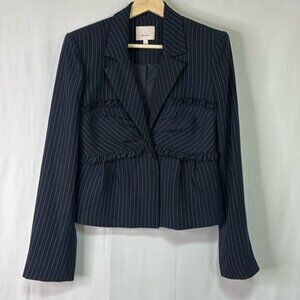 🦭 cinq à sept navy pinstripe ruffle blazer